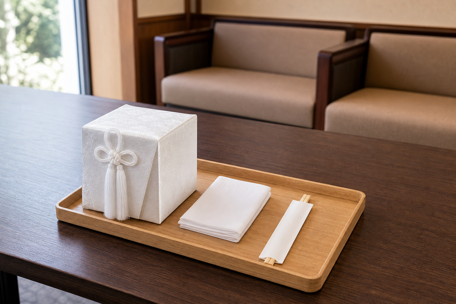 火葬場での骨上げ前を象徴する儀礼用の箸と白い布