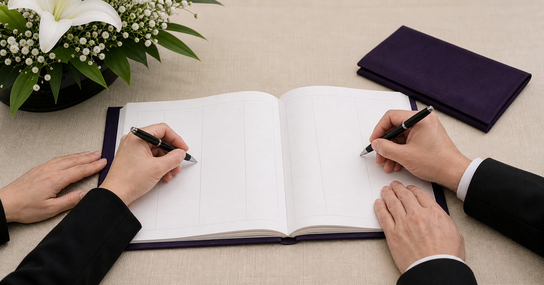 【夫婦で参列】葬儀の芳名帳、書き方で迷わない!失礼なくスマートな記入方法 挿絵