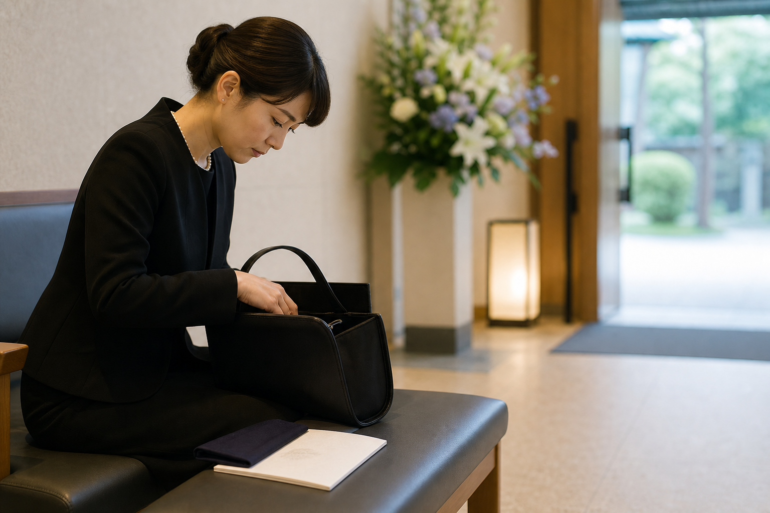 葬儀後の弔問で訪問前に一礼する場面