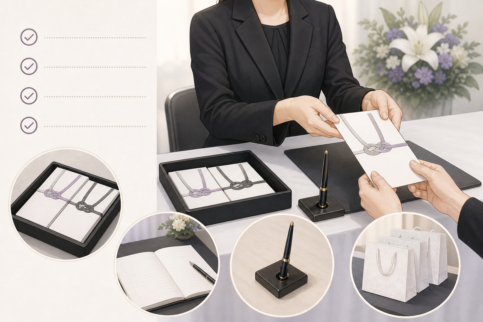 受付係へのお礼の金額と渡し方を確認する机上の封筒