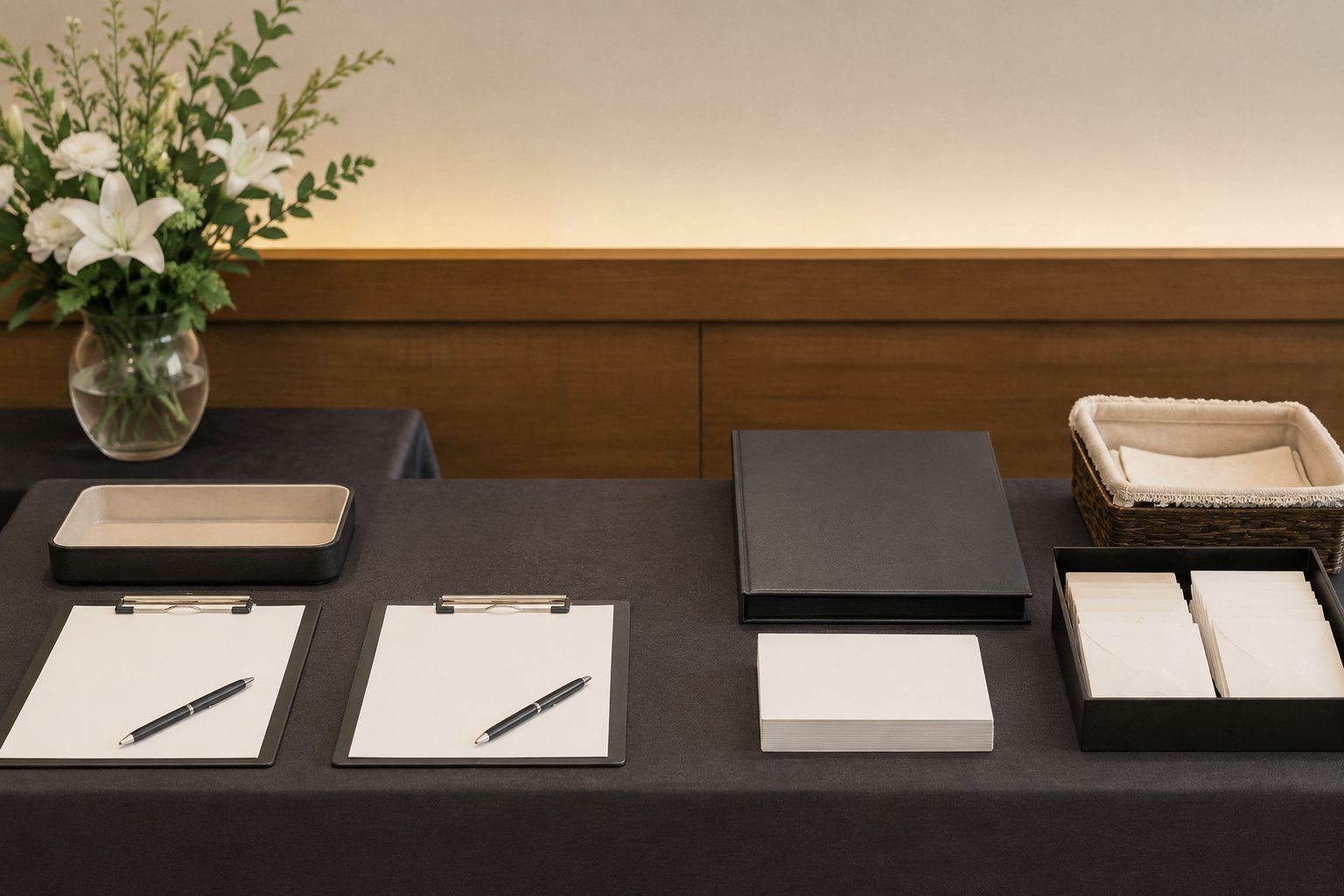 記帳台と返礼品を分けて準備した葬儀受付